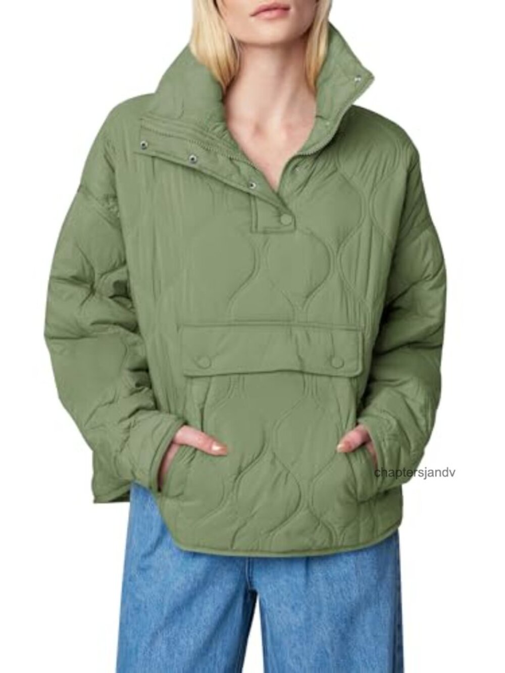 Women's Quilted Lightweight Puffer Jacket Half Zip Pullover Oversized Coat